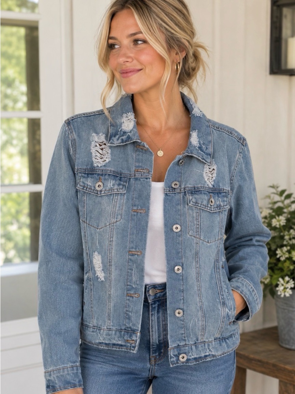 Cavalini Light Blue Distressed Denim Jacket